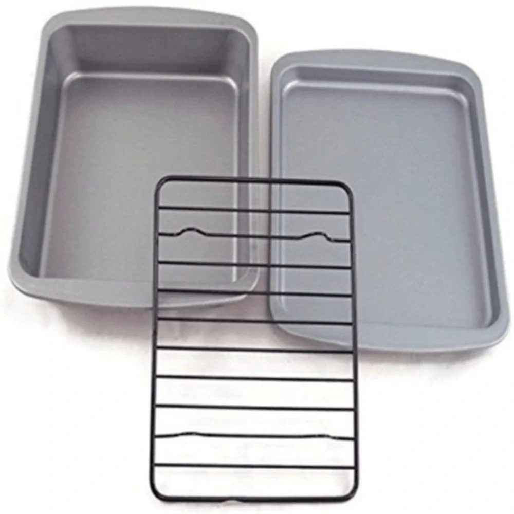 OvenStuff 3 Piece Toaster Oven Set Non-Stick Cookie Sheet Roasting Pan and‎ Rack